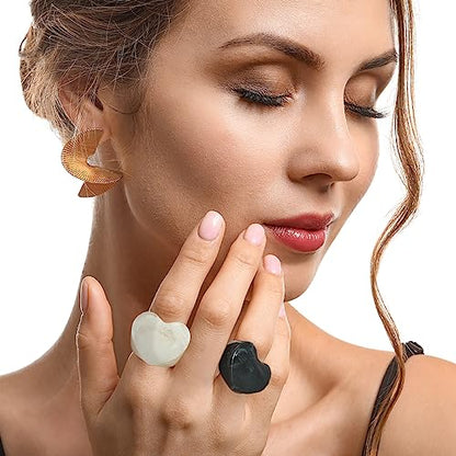 Resin Chunky Rings for Women Multicolor Acrylic Plastic Rings Set Cute Trendy Aesthetic Y2k Statement Rings Thick Dome Heart Knuckle Finger Jewelry - color: Heart White+black
