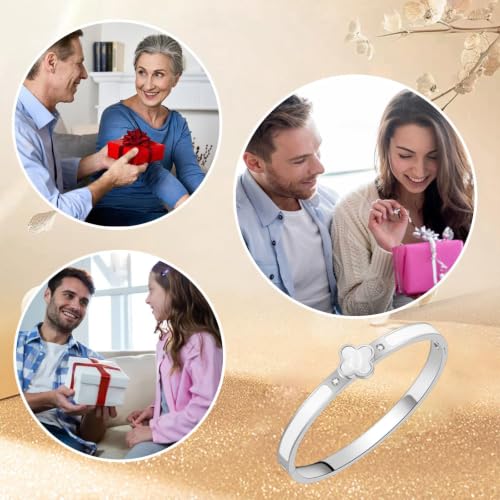 Clover Bracelets for Women Gold and Silver Chunky Oval Clover Bangle | 18k Gold Plated Stainless Steel,Precision Polished Non Tarnish,Black/White/Red/Pink/Orange Clover Bracelet Gifts for Women - color: Silver White Bangle
