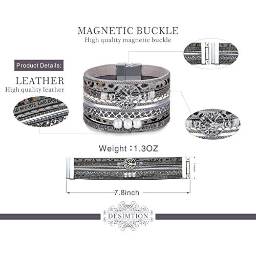 Desimtion Inspirational Tree of Life Boho Leather Wrap Bangle Bracelets for Women, Teen Girl Gifts Trendy Stuff, Fashion Accessories Jewelry Gifts for Women Girls - color: Cheetah