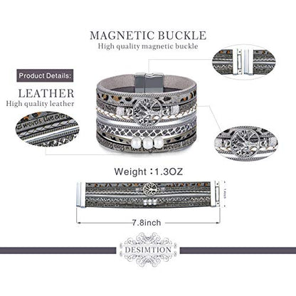 Desimtion Inspirational Tree of Life Boho Leather Wrap Bangle Bracelets for Women, Teen Girl Gifts Trendy Stuff, Fashion Accessories Jewelry Gifts for Women Girls - color: Cheetah