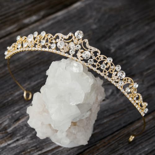 SWEETV Wedding Tiaras and Crowns, Rhinestone Bridal Crown Princess Tiara Headpieces for Women - color: Gold