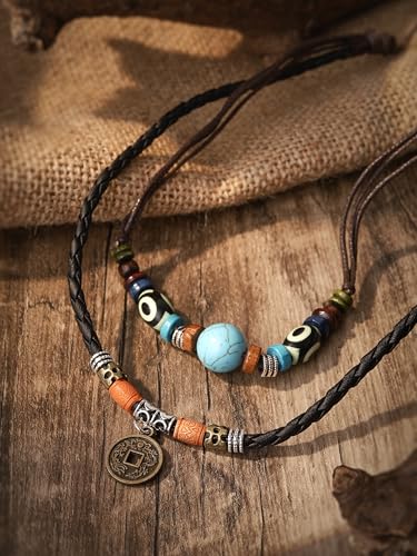 MINACHI Layered Boho Wood Bead Choker Necklace, Hollow Flower Charm, Personality Jewelry for Men and Women - style: Necklace L10-029