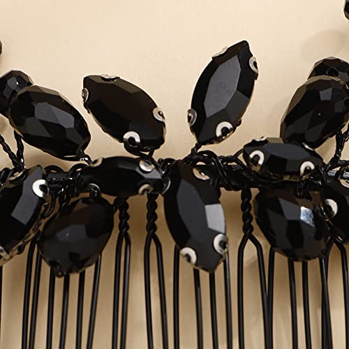 Teyglen Bride Wedding Crystal Hair Comb - Rhinestone Hair Pieces Handmade Full Black Red Blue Crystal Hair Side Comb Shiny Headpieces for Women Girls - color: Black