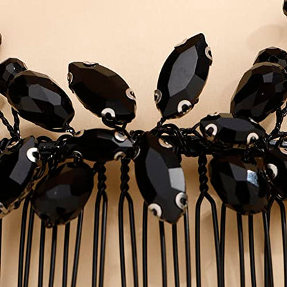 Teyglen Bride Wedding Crystal Hair Comb - Rhinestone Hair Pieces Handmade Full Black Red Blue Crystal Hair Side Comb Shiny Headpieces for Women Girls - color: Black