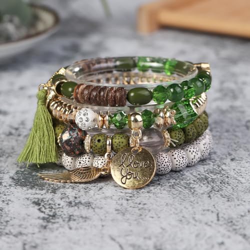 4 Sets Bohemian Stackable Bead Bracelets, Stretch Bangle Charm Jewelry 1 - color: LCS Multicolour 24234
