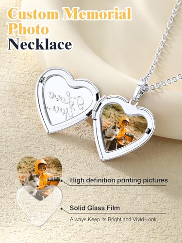 U7 Custom Photo Locket Necklace - Oval & Heart Shaped Locket - Gold/Silver/Rose Gold Personalized Image Necklaces for Women - color: 03-Platinum I Love You, style: c. locket+photo+text