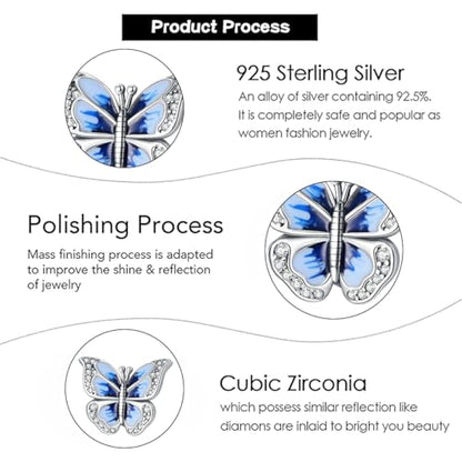Charm for Bracelets and Necklaces, Heart Animals 925 Sterling Silver Bead Celestial Sun Moon Star Charms Jewelry Gift for Women Girls - color: Blue Butterfly Charm