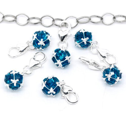Sexy Sparkles Birthstone Dangle Charm Pendant for European Clip on Charm Jewelry with Lobster Clasp - color: Turquoise - December