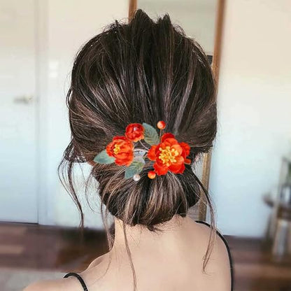 Wedding Hair Clips, Crystal Hair Pins Pearl Rhinestone Hair Barrettes, Bridal Flower Hair Pieces Pearl Headpieces Hair Accessories for Women Girls (Red) - color: Red