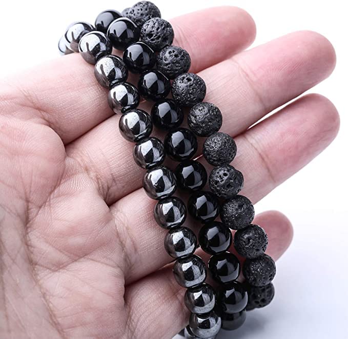 WFJ Black Obsidian Hematite Triple Protection Bracelets Set - Tiger Eye Beaded Natural Stone Bracelet for Men Women Gemstone (10MM) - color: Black Beaded Set of 3
