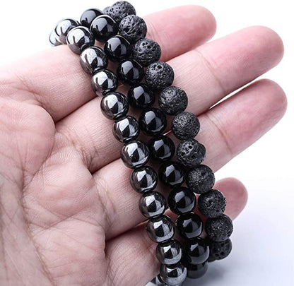 WFJ Black Obsidian Hematite Triple Protection Bracelets Set - Tiger Eye Beaded Natural Stone Bracelet for Men Women Gemstone (10MM) - color: Black Beaded Set of 3