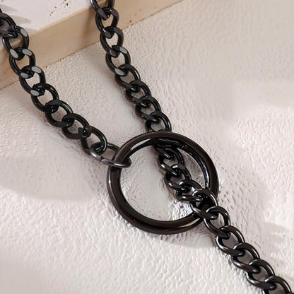 Slip Chain Choker for Women Handmade Black Stainless Steel Cuban Chain Chunky Moon Bat Raven Skull Pendant Gothic Punk Rock Collar Adjustable Lariat Y Necklace for Men - style: Black flame cross