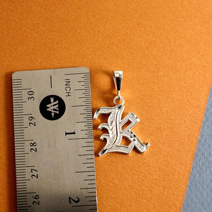 Personalized Gothic Old English Sterling Silver Initial A-Z Pendant. - style: F