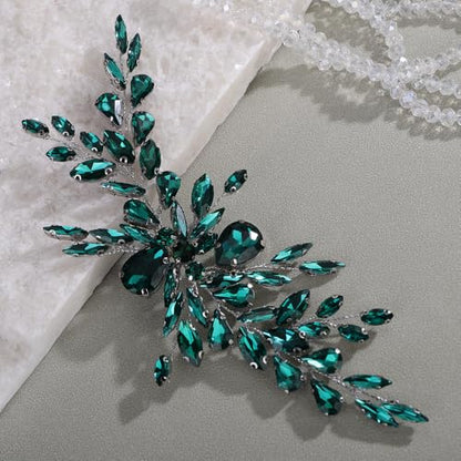 Green Rhinestones Beads Green Headband Handmade Crystal Hair Piece for Wedding Brides Bridesmaid - color: Green