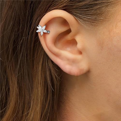 Ear Cuff Earrings for Women Non Piercing Faux Earring Cuff Rose Gold Earring Cuffs Non Pierced - color: Silver flower ear cuff