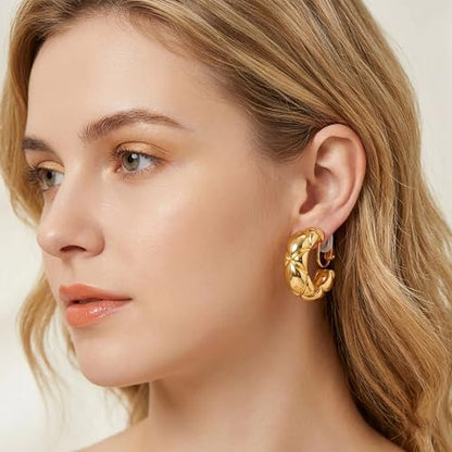 WOWORAMA Chunky Gold Hoop Clip On Earrings for Women | Large Chunky Hoops Clips Earrings, Polished Gold-Plated Clip-On Hoops, Statement Non Pierced Jewelry - color: 25mm Wide Hoops