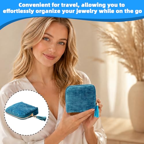 1 PCS Peacock Blue Travel Jewelry Case Organizer, Portable Travel Jewelry Organizer, Jewelry Pouch for Journey Rings Crystal Bracelet Organizer with Tassel Zipper