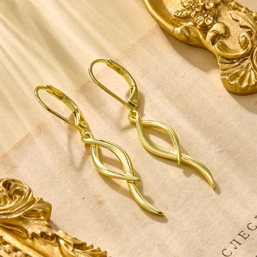 ALEXCRAFT 14K Gold/Silver Twisted Brushed Tassel Dangle Earrings for Women | Hypoallergenic Elegant Lightweight Long Twisted Tassel Dangling Drop Leverback Earrings for Women Trendy Jewelry Gifts in Box - color: Gold