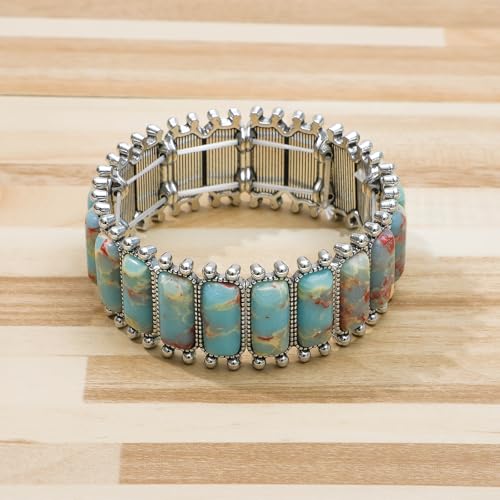 NEWITIN 4 Pieces Silver Bohemian Jewelry Set for Women Fashion Costume Jewels Turquoise Necklace Bracelet Earrings Western Turquoise Jewelry Set for Women - color: Colorful Turquoise