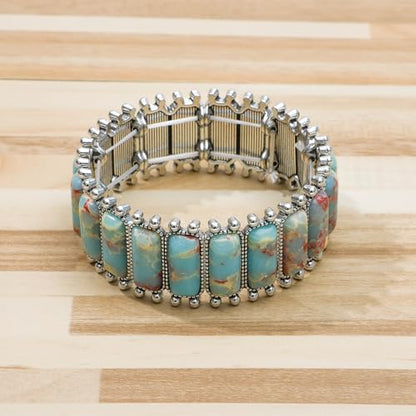 NEWITIN 4 Pieces Silver Bohemian Jewelry Set for Women Fashion Costume Jewels Turquoise Necklace Bracelet Earrings Western Turquoise Jewelry Set for Women - color: Colorful Turquoise