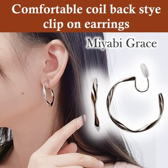 Clip On Hoop Earrings for Women Not Pierced Gold Silver Large Chnky Square Twisted Comfortable Coil Hoop Clip On Earrings - color: Twisted Hoop Silver