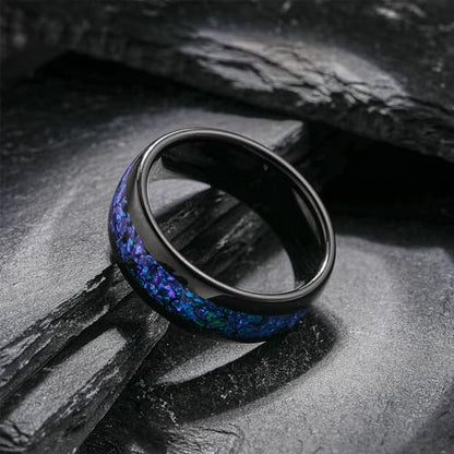 NUNCAD Black Tungsten Ring, Men's Wedding Rings with Blue/Amethyst/Galaxy Opal Ring 4mm 8mm Engagement Promise Ring Comfort Fit Size 5-12 - color: Blue Opal & 8mm