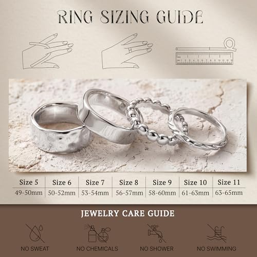 Chunky Gold Rings for Women Non Tarnish Dainty Stackable Silver Rings | 14K Gold Plated Stacking Thumb Rings Set,Trendy Statement Promise Wedding Band Ring,Size 5-11 - color: Silver