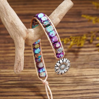 Plumiss Women Boho Handmade Natural Stone Crystal Leather Bead Wrap Bracelets Collection - style: Purple Blue Jasper 1W