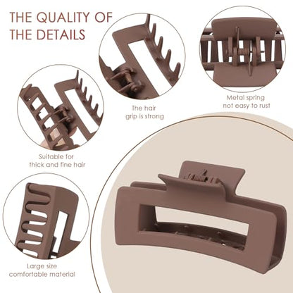 Square Hair Claw Clips,Big and Small Non-slip Square Matte Hair Claw Clips,12 Pcs - color: 6 Neutral