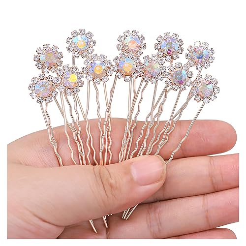 Ammei Crystal Bridal Hair Pins Clips Wedding Hair Accessories Hair Set Jewelry With Rhinestone For Brides and Bridesmaids Set Of 12 (AB Rose Gold) - color: AB Rose Gold