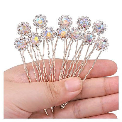 Ammei Crystal Bridal Hair Pins Clips Wedding Hair Accessories Hair Set Jewelry With Rhinestone For Brides and Bridesmaids Set Of 12 (AB Rose Gold) - color: AB Rose Gold