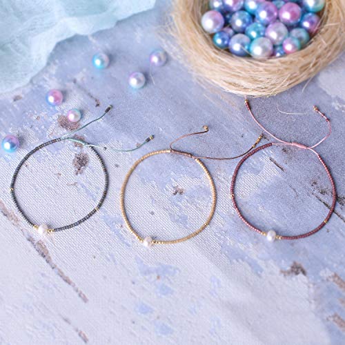 KELITCH 3 PCS Natural Pearls Bracelets Women Strand Thin Rope Friendship Bracelets Handmade Stack Charm Bracelets - color: Gold Grey 02B
