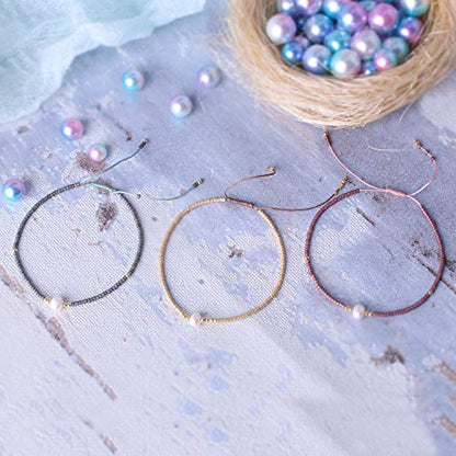 KELITCH 3 PCS Natural Pearls Bracelets Women Strand Thin Rope Friendship Bracelets Handmade Stack Charm Bracelets - color: Gold Grey 02B