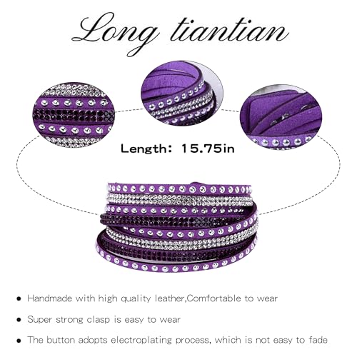 Long tiantian Leather Wrap Bracelets for Women Boho Multi Layered Bracelets Western Jewelry Hot Pink Accessories Birthday Gifts - color: purple
