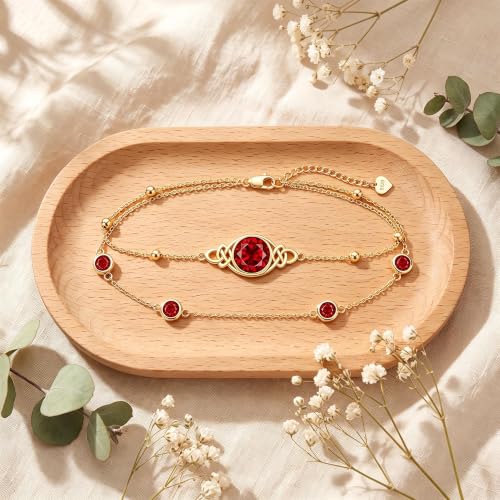Midari 18K Gold Irish Infinity Celtic Knot Birthstone Layed Anklet Bracelet with 12 Months Birthstone Birthday Jewelry Gifts for Women Mom - color: 01-Garnet, size: Bracelet 7"-9"
