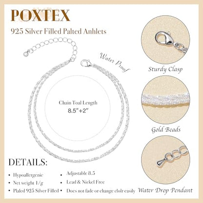 Gold/Sterling Silver Anklet Bracelets for Women Waterproof, Non Tarnish 925 Sterling Sliver Plated Heart Evileye Butterfly Charm, Dainty Summer Beach Anklets for Women, Beach Vacation Bikini Outfits for Her Mom - style: Sparking-Silver