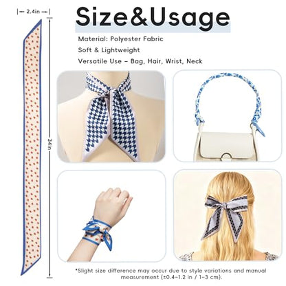 ZXZH 6 Pack Fashion Scarves for Women, Versatile Boho Head Scarf | Satin Scarf for Hair, Neck, Wrist, and Purse Accessories - color: Blue Preppy Print