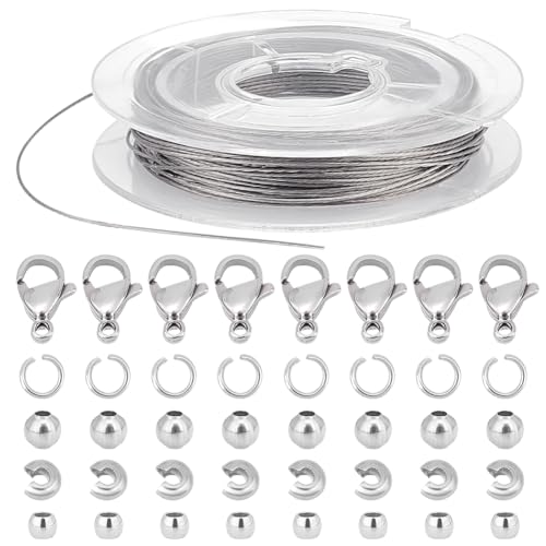PH PandaHall 700pcs DIY Jewelry Making Supplies Kit Bracelet Findings Kit with Stainless Steel Wire 10m, Stainless Steel Wire Hand Beaded Set for Jewelry Repair Keychains and Necklace Making