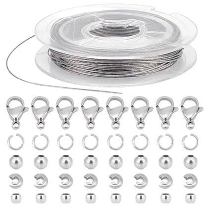 PH PandaHall 700pcs DIY Jewelry Making Supplies Kit Bracelet Findings Kit with Stainless Steel Wire 10m, Stainless Steel Wire Hand Beaded Set for Jewelry Repair Keychains and Necklace Making