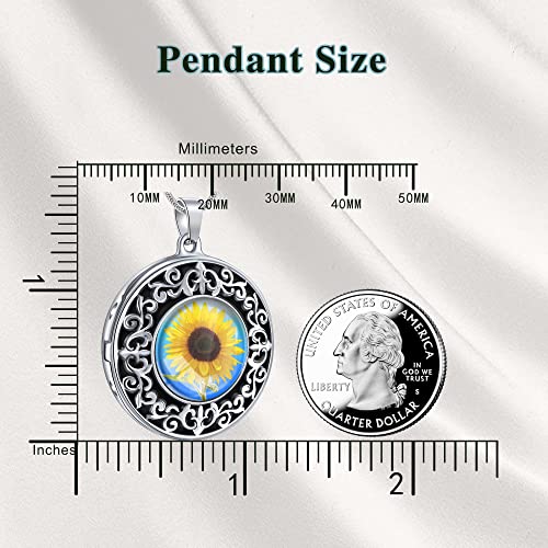 Farfume Personalized Photo Necklace for Women/Men, Memorial Jewelry Gifts | Holds 2 Pictures Pendant, Custom Engraved Text, Beautiful Locket for Girls, Durable Stainless Steel, Mothers Day Gifts - color: A-2 Sunflower locket neclace