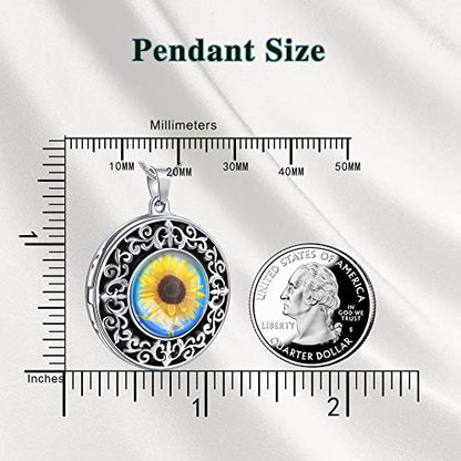 Farfume Personalized Photo Necklace for Women/Men, Memorial Jewelry Gifts | Holds 2 Pictures Pendant, Custom Engraved Text, Beautiful Locket for Girls, Durable Stainless Steel, Mothers Day Gifts - color: A-2 Sunflower locket neclace