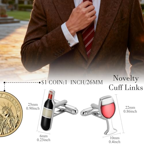HAWSON Various Unique Cuff Links Mens, Animal/Tactical/Music/Holiday/Cufflinks, Themed Wedding Dinner Party Gift Suit Accessories - style: Red Wine Bottles and Glass