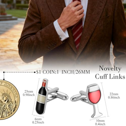 HAWSON Various Unique Cuff Links Mens, Animal/Tactical/Music/Holiday/Cufflinks, Themed Wedding Dinner Party Gift Suit Accessories - style: Red Wine Bottles and Glass