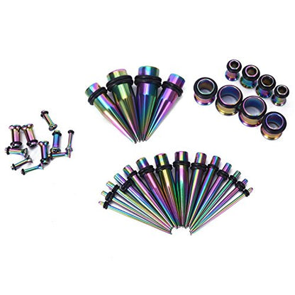36pcs Ear Stretching Kit 14G-00G Surgical Steel Tapers Tunnels Gauges Set for Starter Women and Men Expanders Body Piercing Jewelry - color: Rainbow