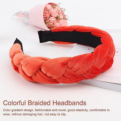 DRESHOW Braided Headbands for Women Velvet Hair Hoop Elastic Criss Cross Hair Bands Accessories - color: 01 Pc Velvet Braided: Orange