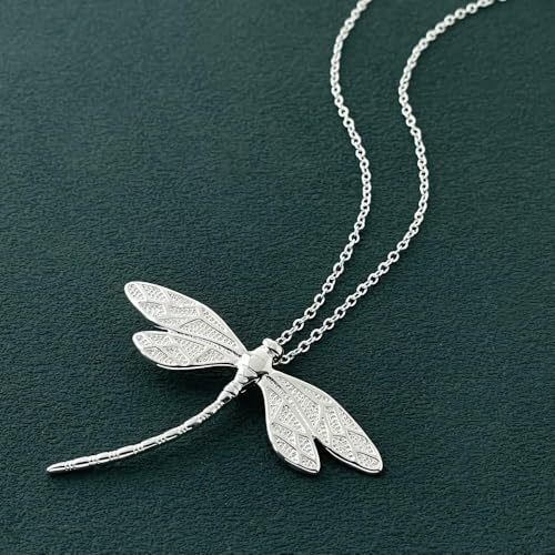 925 Sterling Silver Necklace for Women Trendy, Charming Layered Necklace with Cubic Zirconia Pendant for Her Womens Dainty Diamond Choker Necklaces Holiday Jewelry Gifts for Mom Wife Daughter Lover - color: Dragonfly-Silver
