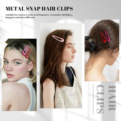 20 PCS Metal Snap Hair Clips Water Drop No Slip Barrettes for Women Bright Small Hair Clips For Thick And Thin Fine Hair,Red Pink Rose Red,1.97 x 0.5 In. - color: Red Pink Rose Red