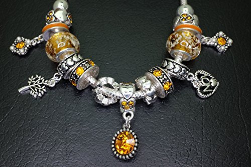 Falari Birthstone Bracelet Multi-Color Charm Beads Silvertone Birthday Gifts for Women - color: 11-November