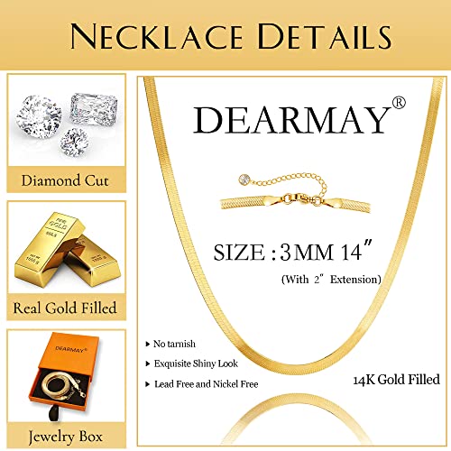 DEARMAY 14K Gold Plated Herringbone Necklaces for Women, Dainty Gold Snake Choker Chain Non Tarnish Trendy Simple Thin & Chunky Options Neckalce 1.5/3/5/6/8mm Chain Jewelry for Gifts - color: 3MM 14"-GD Herringbone Necklace