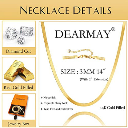 DEARMAY 14K Gold Plated Herringbone Necklaces for Women, Dainty Gold Snake Choker Chain Non Tarnish Trendy Simple Thin & Chunky Options Neckalce 1.5/3/5/6/8mm Chain Jewelry for Gifts - color: 3MM 14"-GD Herringbone Necklace